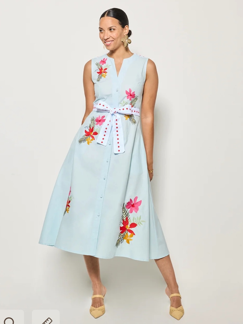 Fanm Mon Lesna Dress Midi Floral Embroidered Light Lagoon Blue Small NWT